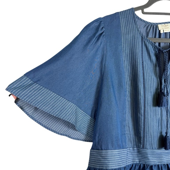 Kate Spade Chambray Short Flutter Sleeve Pheasant Top Size Large Tassel - Picture 3 of 6